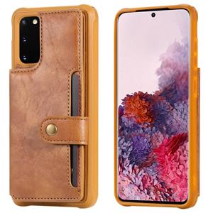 huismerk Voor Galaxy S20 Shockproof Horizontal Flip Protective Case met Holder & Card Slots & Wallet & Photo Frame & Short Lanyard(Brown)