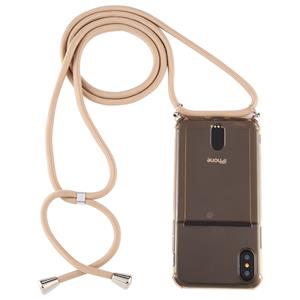 huismerk Voor iPhone XS / X Transparante TPU beschermhoes met Lanyard & Card Slot(Goud)