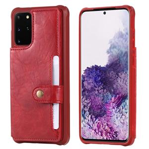 huismerk Voor Galaxy S20 Plus Shockproof Horizontale Flip Beschermhoes met Houder & Card Slots & Wallet & Photo Frame & Short Lanyard(Red)