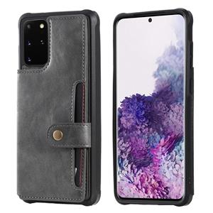 huismerk Voor Galaxy S20 Plus Shockproof Horizontale Flip Beschermhoes met Houder & Card Slots & Wallet & Photo Frame & Short Lanyard(Grijs)