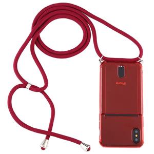 huismerk Voor iPhone XS / X Transparante TPU beschermhoes met Lanyard & Card Slot(Rood)