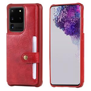 huismerk Voor Galaxy S20 Ultra Schokbestendige horizontale flip beschermhoes met houder & kaartslots & portemonnee & fotolijst & korte lanyard(rood)