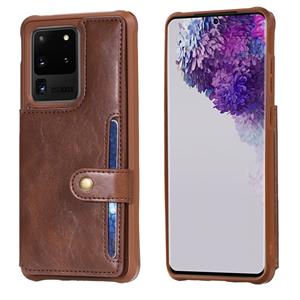 huismerk For Galaxy S20 Ultra Shockproof Horizontal Flip Protective Case with Holder & Card Slots & Wallet & Photo Frame & Short Lanyard(Brown)