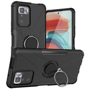 huismerk Voor Xiaomi Redmi Note 10 Pro 5G Armor Bear Shockproof PC + TPU Beschermhoes met ringhouder (zwart)