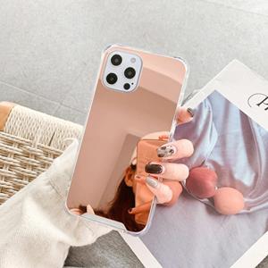 Huismerk Tpu + acryl vier drop luxe plating spiegel telefoon case cover voor iphone 13 pro max (rose goud)