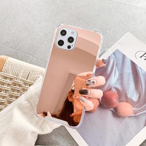 Huismerk TPU + acryl vier drop luxe plating spiegel telefoon case cover voor iphone 13 pro (rose goud)