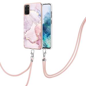 huismerk Voor Samsung Galaxy S20 + Galvaniseren Marmeren Patroon IMD TPU Schokbestendig Case met Neck Lanyard (Rose Gold 005)