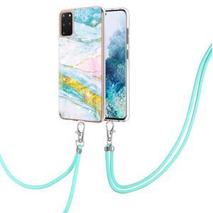 huismerk Voor Samsung Galaxy S20 + Galvaniseren Marmeren Patroon IMD TPU Shockproof Case met neklanyard (groen 004)