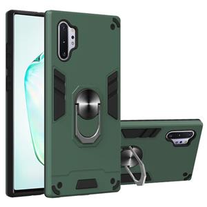 huismerk Voor Samsung Galaxy Note 10+ / Note 10+ 5G 2 in 1 Armour Series PC + TPU beschermhoes met ringhouder(groen)