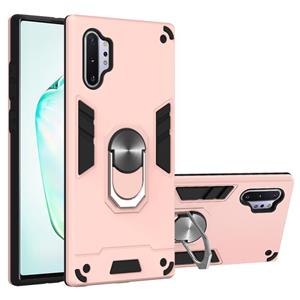 huismerk Voor Samsung Galaxy Note 10+ / Note 10+ 5G 2 in 1 Armour Series PC + TPU beschermhoes met ringhouder(Rose Gold)