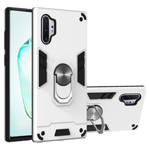 huismerk Voor Samsung Galaxy Note 10+ / Note 10+ 5G 2 in 1 Armour Series PC + TPU beschermhoes met ringhouder(Zilver)