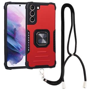 huismerk For Samsung Galaxy S22+ 5G Lanyard Aluminum and TPU Phone Case(Red)