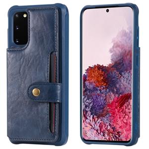 huismerk Voor Galaxy S20 Shockproof Horizontal Flip Protective Case met Holder & Card Slots & Wallet & Photo Frame & Short + Long Lanyard(Blue)