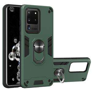 huismerk Voor Samsung Galaxy S20 Ultra 2 in 1 Armour Series PC + TPU beschermhoes met ringhouder(groen)