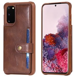 huismerk Voor Galaxy S20 Shockproof Horizontal Flip Protective Case met Holder & Card Slots & Wallet & Photo Frame & Short + Long Lanyard(Brown)