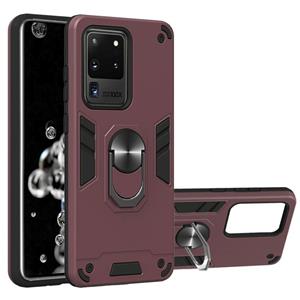 huismerk Voor Samsung Galaxy S20 Ultra 2 in 1 Armour Series PC + TPU beschermhoes met ringhouder(Wijn rood)