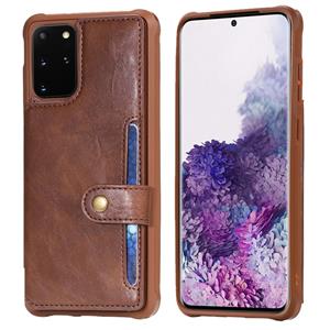 huismerk Voor Galaxy S20 Plus Shockproof Horizontale Flip Beschermhoes met Houder & Card Slots & Wallet & Photo Frame & Short + Long Lanyard(Coffee)