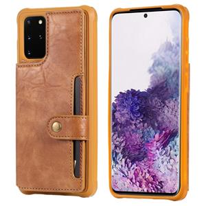 huismerk Voor Galaxy S20 Plus Shockproof Horizontale Flip Beschermhoes met Houder & Card Slots & Wallet & Photo Frame & Short + Long Lanyard(Brown)