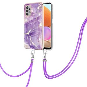 huismerk Voor Samsung Galaxy A32 4G EU-versie Electroplating Marmeren Patroon IMD TPU Schokbestendig Case met Neck Lanyard (Purple 002)