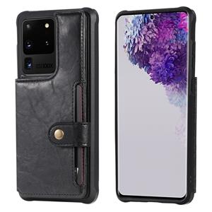 huismerk Voor Galaxy S20 Ultra Shockproof Horizontale Flip Beschermhoes met Houder & Card Slots & Wallet & Photo Frame & Short + Long Lanyard(Black)