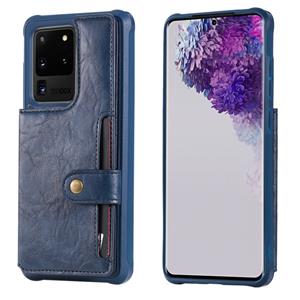 huismerk Voor Galaxy S20 Ultra Shockproof Horizontale Flip Beschermhoes met Houder & Card Slots & Wallet & Photo Frame & Short + Long Lanyard(Blue)