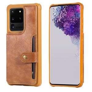 huismerk Voor Galaxy S20 Ultra Shockproof Horizontale Flip Beschermhoes met Houder & Card Slots & Wallet & Photo Frame & Short + Long Lanyard(Brown)