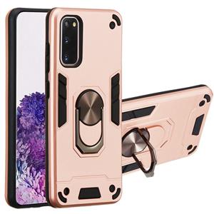 huismerk Voor Samsung Galaxy S20 2 in 1 Armour Series PC + TPU beschermhoes met ringhouder(Rose Gold)