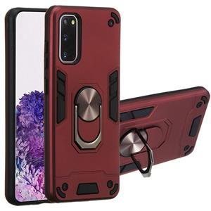 huismerk Voor Samsung Galaxy S20 2 in 1 Armour Series PC + TPU beschermhoes met ringhouder(Wijn rood)