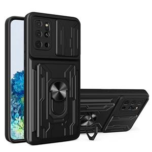 huismerk For Samsung Galaxy S20+ Camera Cover Phone Case with Card Slot & Holder(Black)