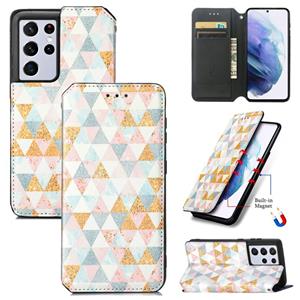 huismerk For Samsung Galaxy S21 Ultra 5G Colorful Magnetic Horizontal Flip PU Leather Case with Holder & Card Slot & Wallet(Rhombus)