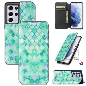 huismerk For Samsung Galaxy S21 Ultra 5G Colorful Magnetic Horizontal Flip PU Leather Case with Holder & Card Slot & Wallet(Emerald)