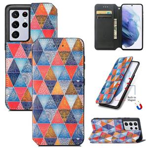 huismerk For Samsung Galaxy S21 Ultra 5G Colorful Magnetic Horizontal Flip PU Leather Case with Holder & Card Slot & Wallet(Rhombus Mandala)