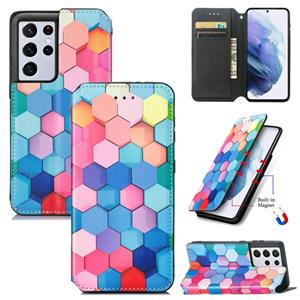 huismerk For Samsung Galaxy S21 Ultra 5G Colorful Magnetic Horizontal Flip PU Leather Case with Holder & Card Slot & Wallet(Colorful Cube)