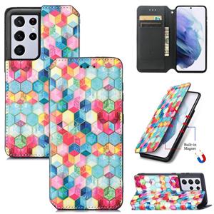 huismerk For Samsung Galaxy S21 Ultra 5G Colorful Magnetic Horizontal Flip PU Leather Case with Holder & Card Slot & Wallet(Magic Space)