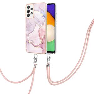 huismerk Voor Samsung Galaxy A52 5G / 4G Electloplating Marmeren Patroon IMD TPU Schokdichte Case met Neck Lanyard (Rose Gold 005)