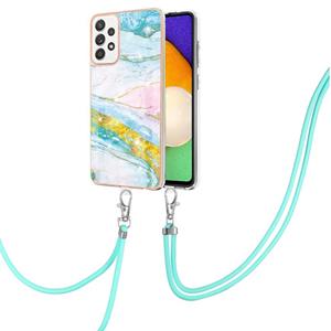 huismerk Voor Samsung Galaxy A52 5G / 4G Electloplating Marmeren Patroon IMD TPU Schokbestendig Case met Neck Lanyard (groen 004)