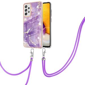 huismerk Voor Samsung Galaxy A72 5G / 4G Electloplating Marmeren Patroon IMD TPU Schokbestendig Case met Neck Lanyard (Purple 002)