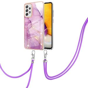 huismerk Voor Samsung Galaxy A72 5G / 4G Electroplating Marmeren Patroon IMD TPU Shockproof Case met Neck Lanyard (Purple 001)