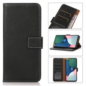 huismerk Voor Samsung Galaxy M32 Litchi Texture PU + TPU Horizontale Flip Lederen Case met Houder & Card Slots & Portemonnee (Zwart)