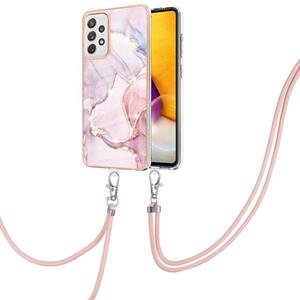 huismerk Voor Samsung Galaxy A72 5G / 4G Galvaniseren Marmeren Patroon IMD TPU Schokbestendig Case met Neck Lanyard (Rose Gold 005)