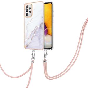 huismerk Voor Samsung Galaxy A72 5G / 4G Galvaniseren Marmeren Patroon IMD TPU Schokbestendig Case met Neck Lanyard (White 006)