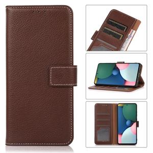 huismerk Voor Samsung Galaxy M32 Litchi Texture PU + TPU Horizontale Flip Lederen Case met Houder & Card Slots & Portemonnee (Bruin)