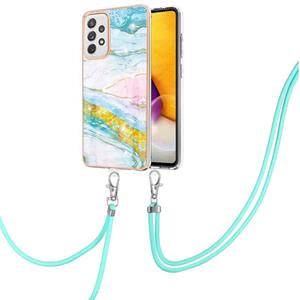 huismerk Voor Samsung Galaxy A72 5G / 4G Galvaniseren Marmeren Patroon IMD TPU Schokbestendig Case met Neck Lanyard (groen 004)