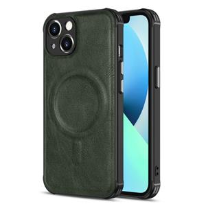 huismerk Crazy Horse Cowhide Leather Magnetic Phone Case voor iPhone 13 (Dark Green)