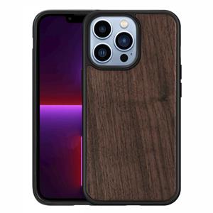 huismerk Wood Fineer TPU Shockproof Telefoonhoesje voor iPhone 13 Pro Max (Walnut)