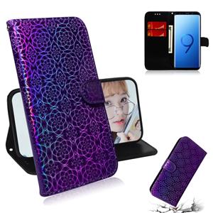 huismerk Voor Galaxy S9 effen kleur kleurrijke magnetische Buckle horizontale Flip PU lederen draagtas met houder & kaartsleuven & portemonnee & Lanyard (paars