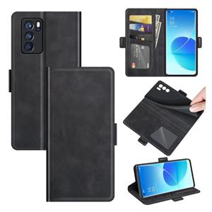 huismerk Voor Oppo Reno6 Pro 5G Dual-Side Magnetic Gesp horizontale Flip Leren Case met Houder & Card Slots & Portemonnee (Zwart)