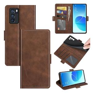 huismerk Voor Oppo Reno6 Pro 5G Dual-Side Magnetic Gesp horizontale Flip Leren Case met Houder & Card Slots & Portemonnee (Bruin)