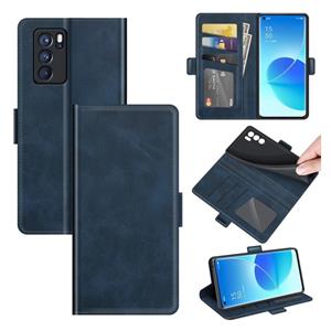 huismerk Voor Oppo Reno6 Pro 5G Dual-Side Magnetic Gesp horizontale Flip Leren Case met Houder & Card Slots & Portemonnee (Donkerblauw)