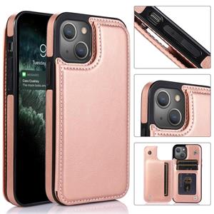 huismerk Dubbele gesp schokbestendige PU-beschermhoes met kaartslots & houder voor iPhone 13 (Rose Gold)